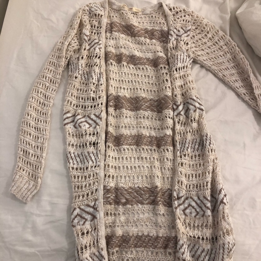 Beige and tan knit cardigan